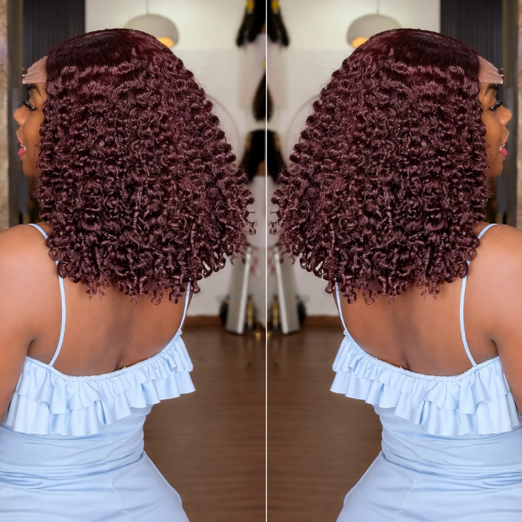Burgundy Burmese Curls HD Lace Wig Pre Plucked Glueless Human Hair Wigs  - Rafarada