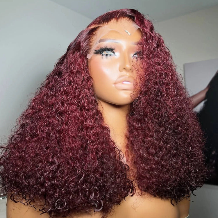 Kinky Curly Wig 99J Burgundy Color Wear Go Glueless Wig Pre-cut Lace Wig - Rafarada