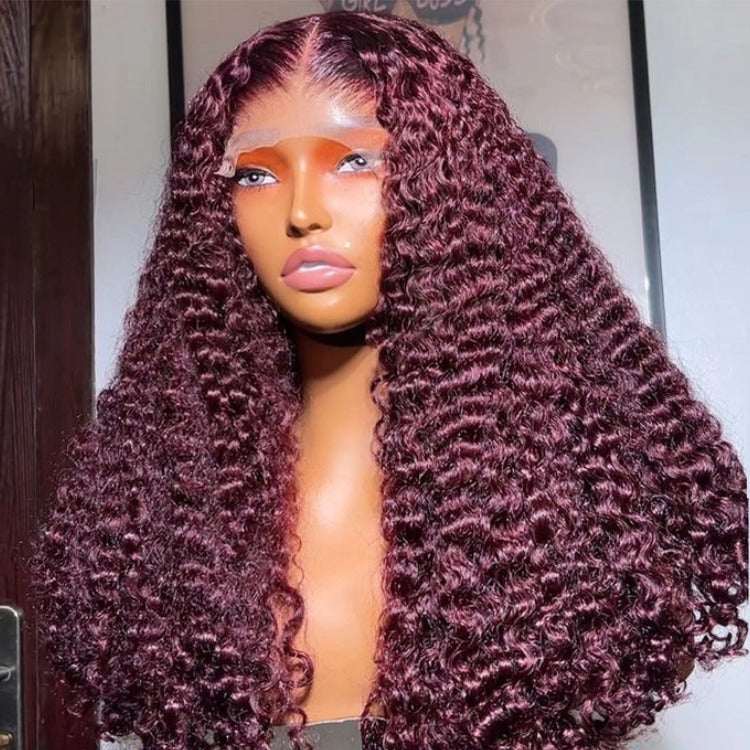 Burgundy Burmese Curls HD Lace Wig Pre Plucked Glueless Human Hair Wigs  - Rafarada