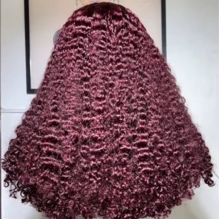 Burgundy Burmese Curls HD Lace Wig Pre Plucked Glueless Human Hair Wigs  - Rafarada