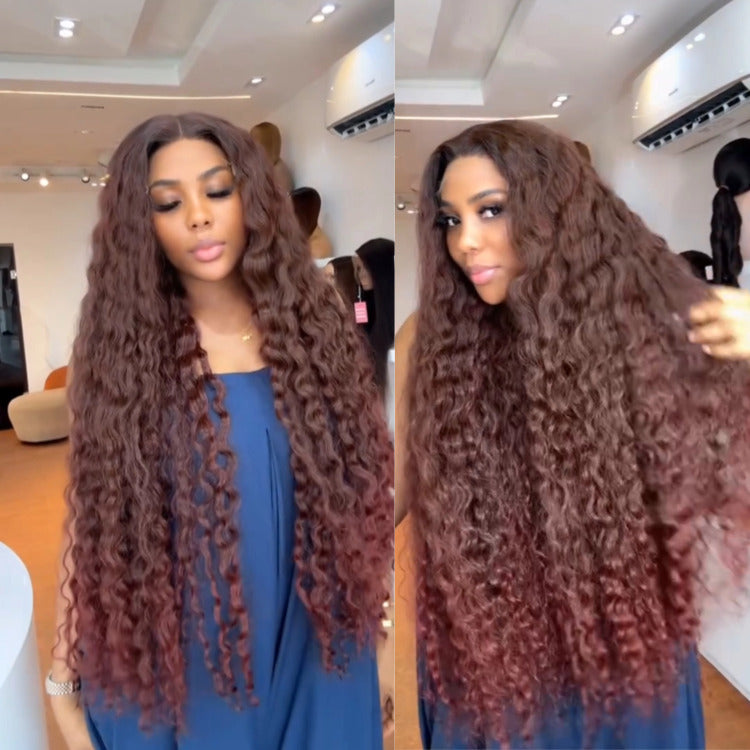 Ombre Red Color Burmese Curly Wave HD Transparent Lace Human Hair Wig - Rafarada