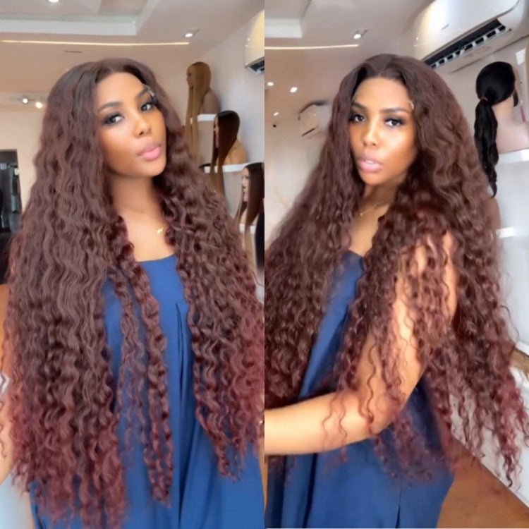 Ombre Red Color Burmese Curly Wave HD Transparent Lace Human Hair Wig - Rafarada