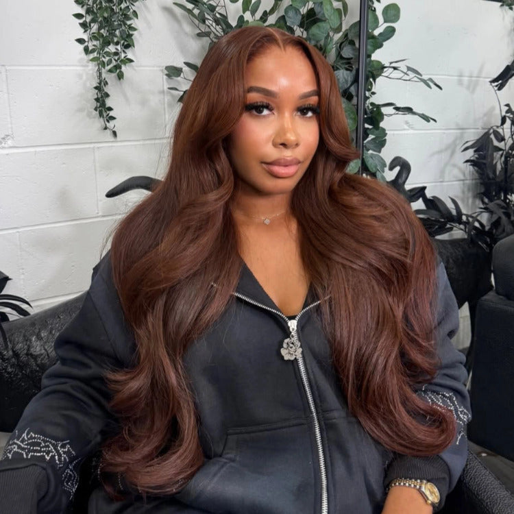 Autumn Chestnut Brown Color Body Wave Human Hair Wear Go Glueless Wig - Rafarada