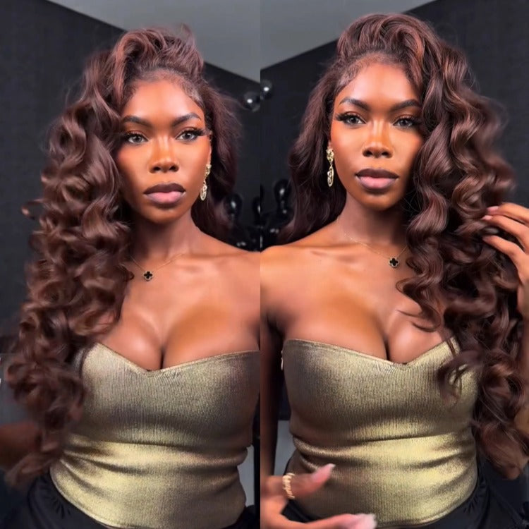 Chocolate Brown Color Loose Wave Wig Wear Go Glueless Wig Pre-cut Lace Wig - Rafarada