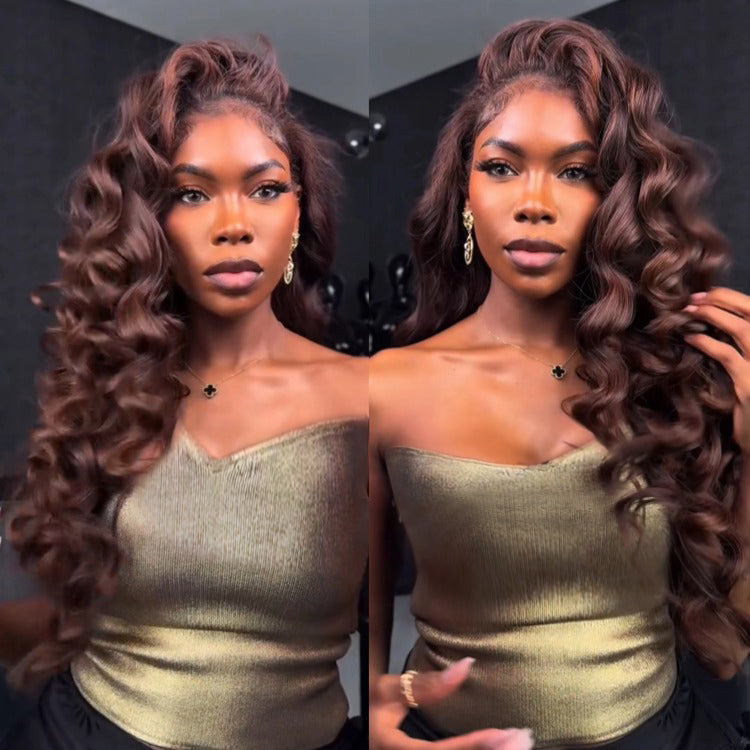 Chocolate Brown Color Loose Wave Wig Wear Go Glueless Wig Pre-cut Lace Wig - Rafarada