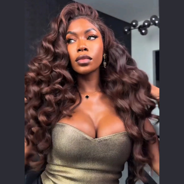 Chocolate Brown Color Loose Wave Wig Wear Go Glueless Wig Pre-cut Lace Wig - Rafarada