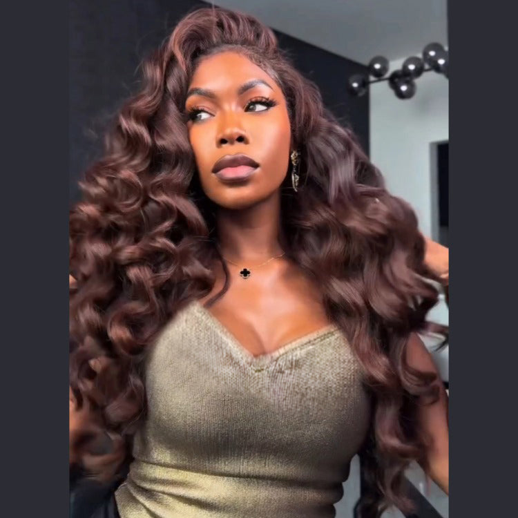 Chocolate Brown Color Loose Wave Wig Wear Go Glueless Wig Pre-cut Lace Wig - Rafarada