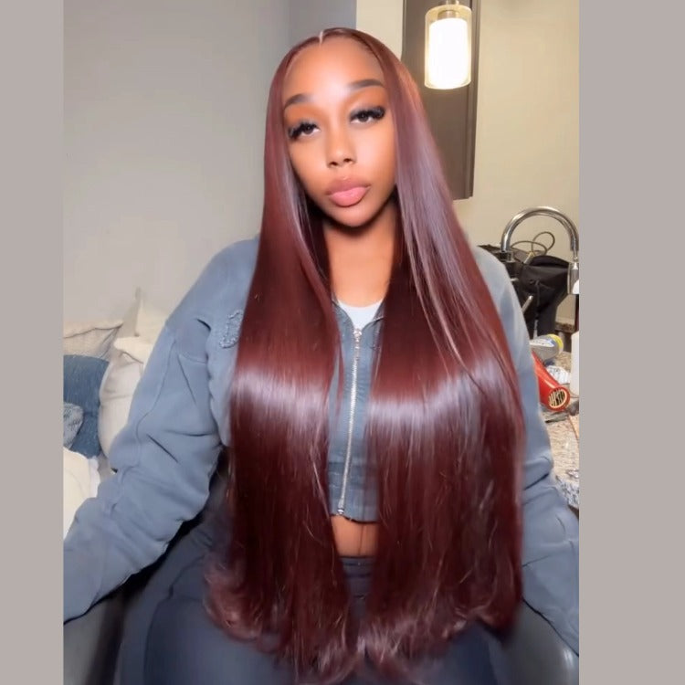 Reddish Brown Glueless Wig Pre- cut for Beginners Straight Hair HD Lace Human Hair Wigs- Rafarada