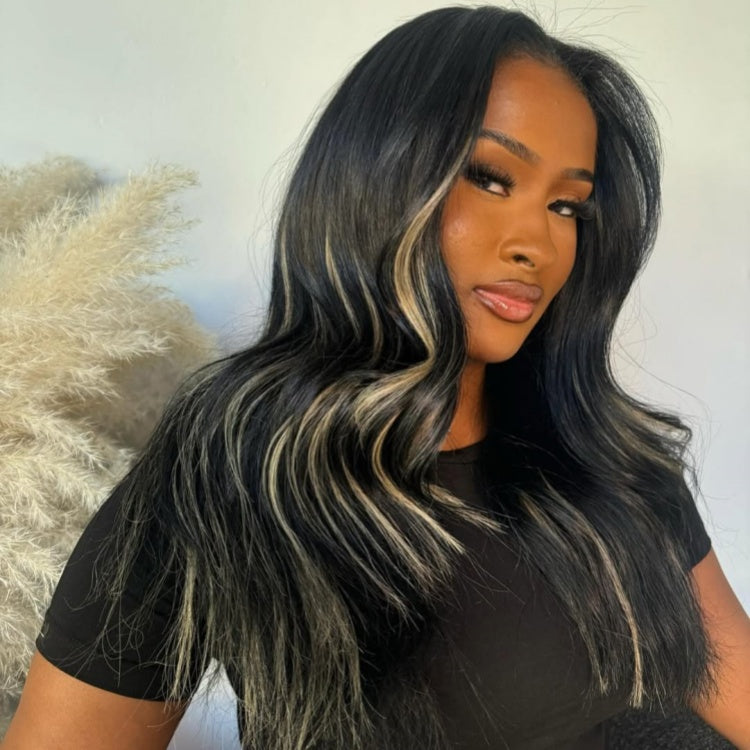 Honey Blonde Highlight 300 Density Straight Blunt Cut HD Lace Frontal Human Hair Wig - Rafarada