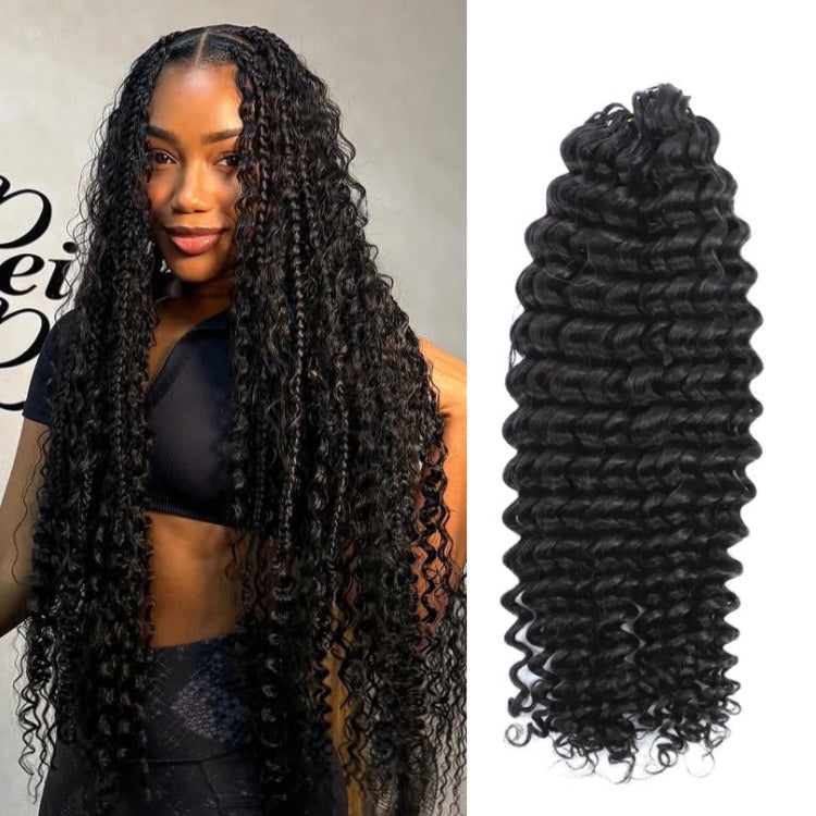 Deep Wave Crochet Human Hair Extensions 100% Human Braiding Hair For Crochet Braids & Locs Black Color - Rafarada