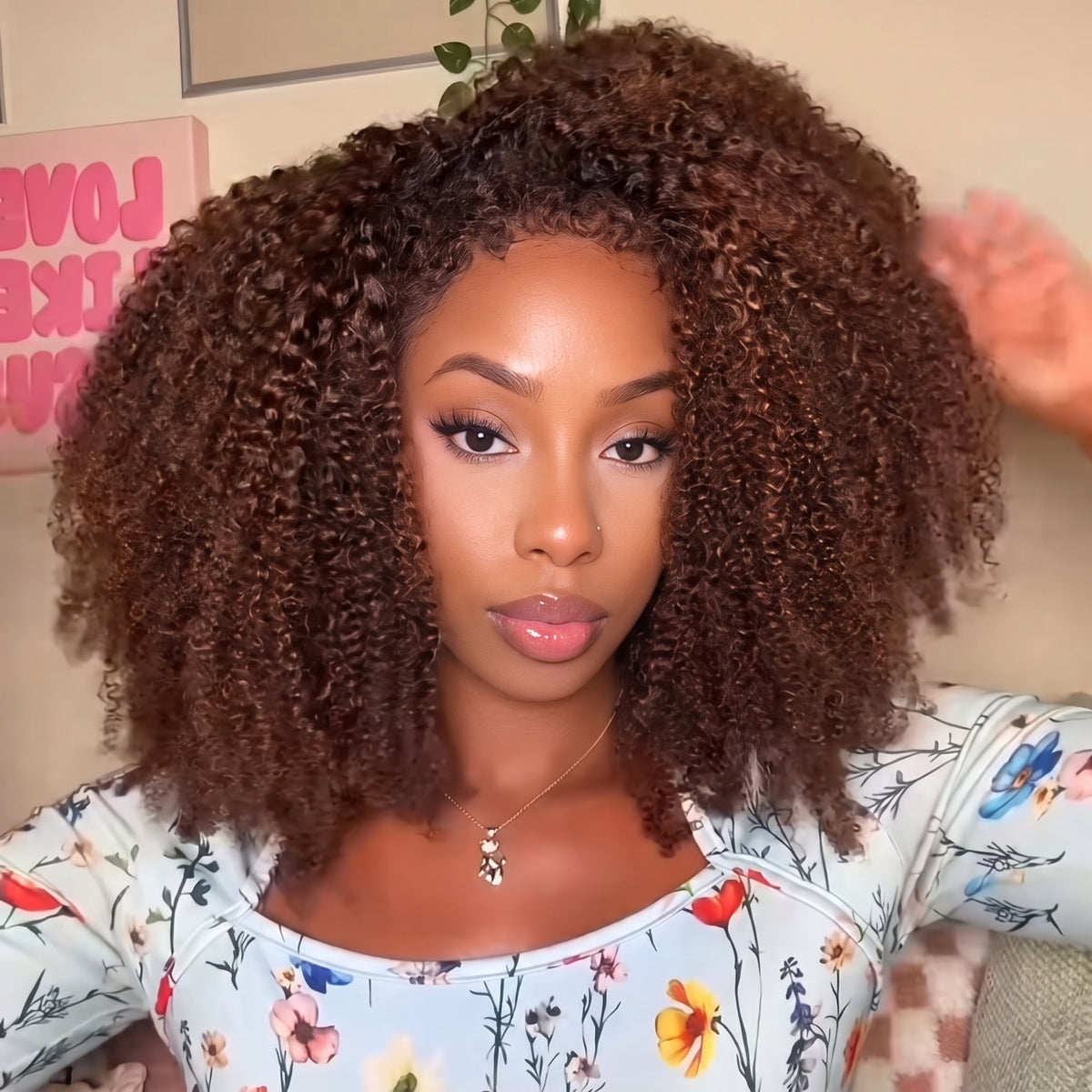 Feather Crochet Hair Extensions Ombre Medium Brown Afro Curly Light & Soft Hair for Black Women - Rafarada