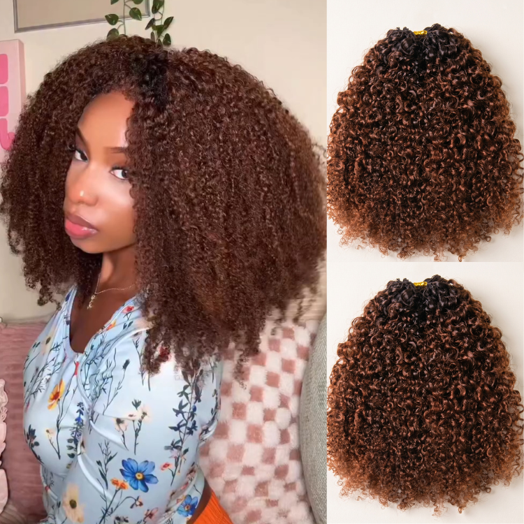 Feather Crochet Hair Extensions Ombre Medium Brown Afro Curly Light & Soft Hair for Black Women - Rafarada