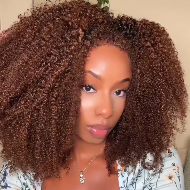 Feather Crochet Hair Extensions Ombre Medium Brown Afro Curly Light & Soft Hair for Black Women - Rafarada