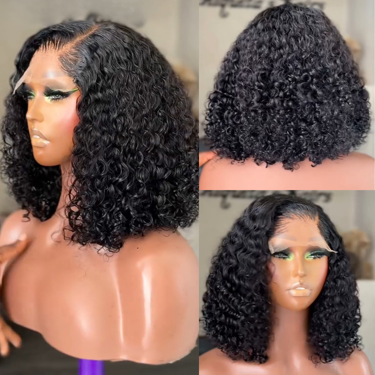 Deep Curly Lace Front Human Hair Wigs Natural Black Glueless HD Transparent Lace Frontal Wig - Rafarada