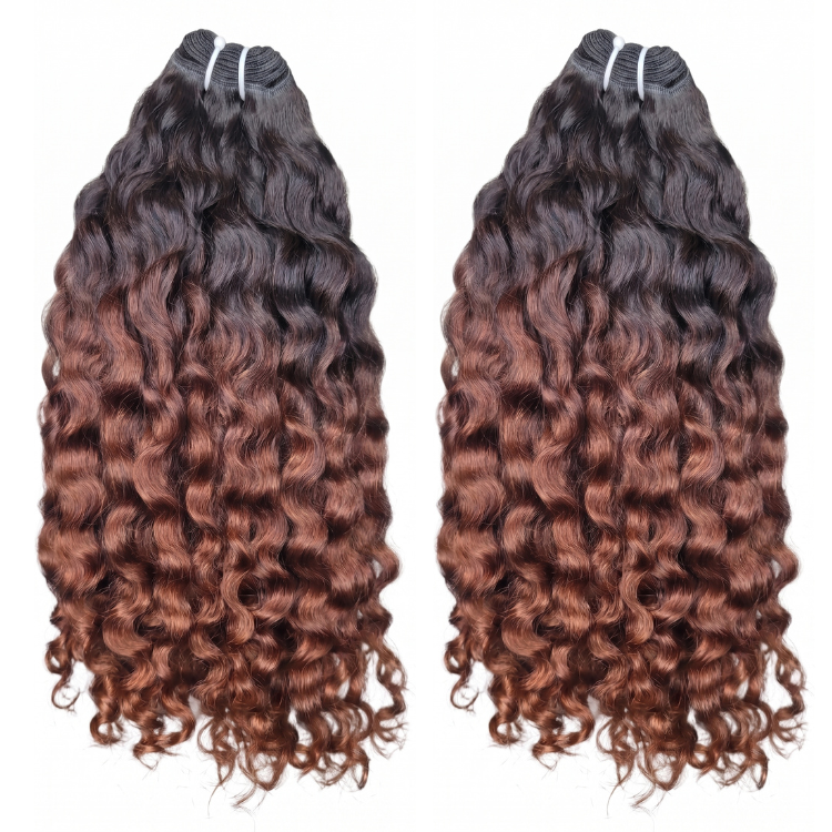 Ombre Brown Water Wave Human Hair Bundles 1B/30 Two Tone Curly Weave 2/3/4 Bundles Extensions- Rafarada