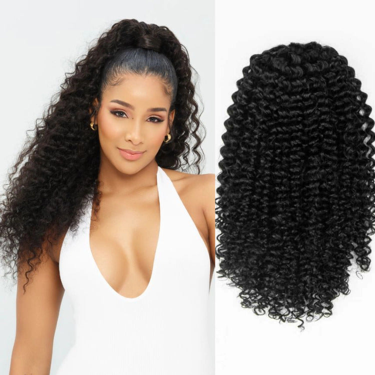 Curly Wave Human Hair Drawstring Ponytail Hair Extensions - Rafarada