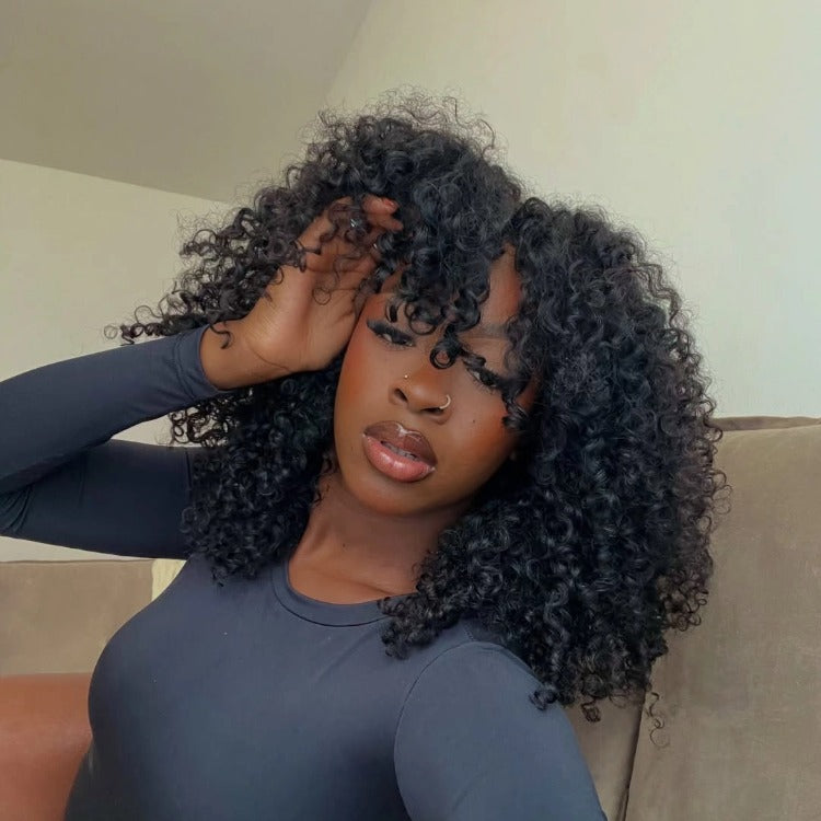 Kinky Curly Human Hair Lace Front Wigs for Black Women High Density Glueless Mongolian Afro Curly Wig - Rafarada