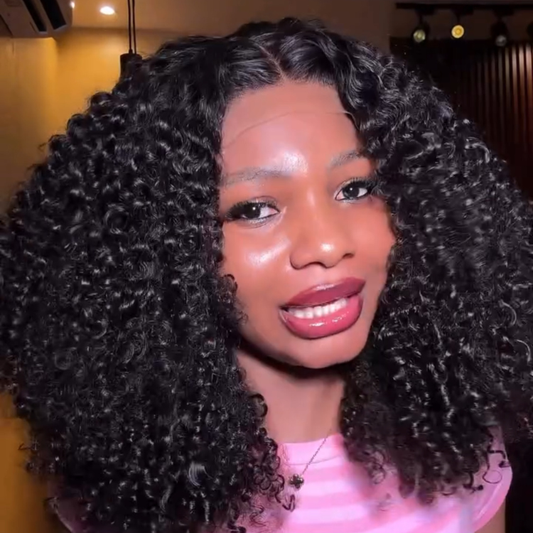 Bob Kinky Curly Hair Wig Mini Knots Pre-plucked Hairline Pre Cut Lace Wig - Rafarada
