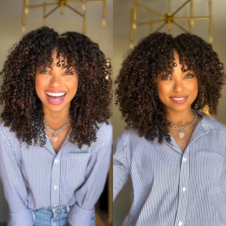 Natural Tight Curly Lace Wig Dark Brown Human Hair Wig Beginner Friendly Human Hair Lace Wig - Rafarada