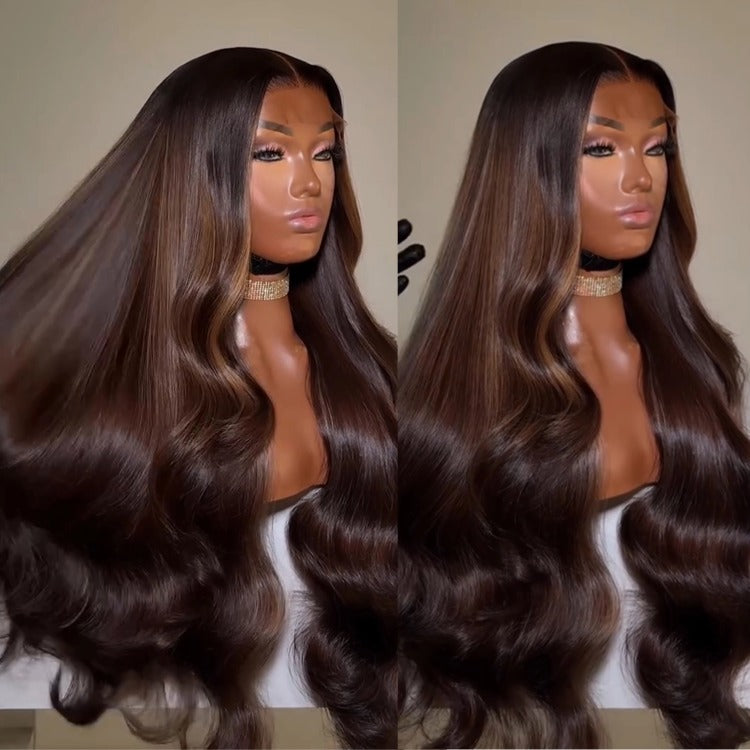 Dark Brown Half Body Wave Wig Pre-Plucked HD Lace Front Human Hair Wig- Rafarada