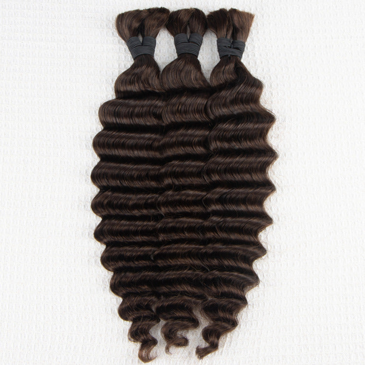 Dark Brown Color Deep Wave Bulk Human Braiding Hair Extensions - Rafarada