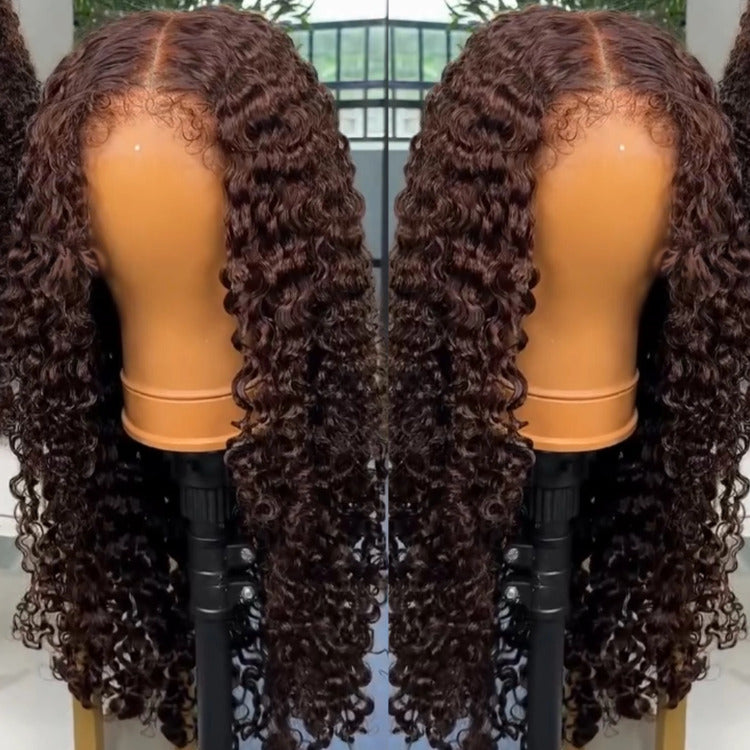 Dark Brown Color Burmese Curly Wave Wig HD Transparent Lace Wigs - Rafarada