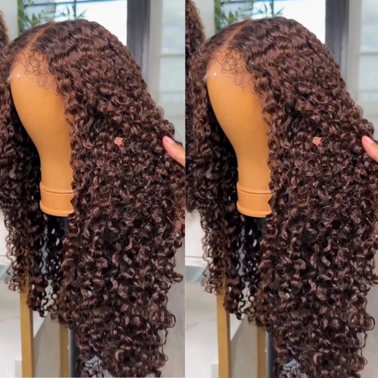 Dark Brown Color Burmese Curly Wave Wig HD Transparent Lace Wigs - Rafarada