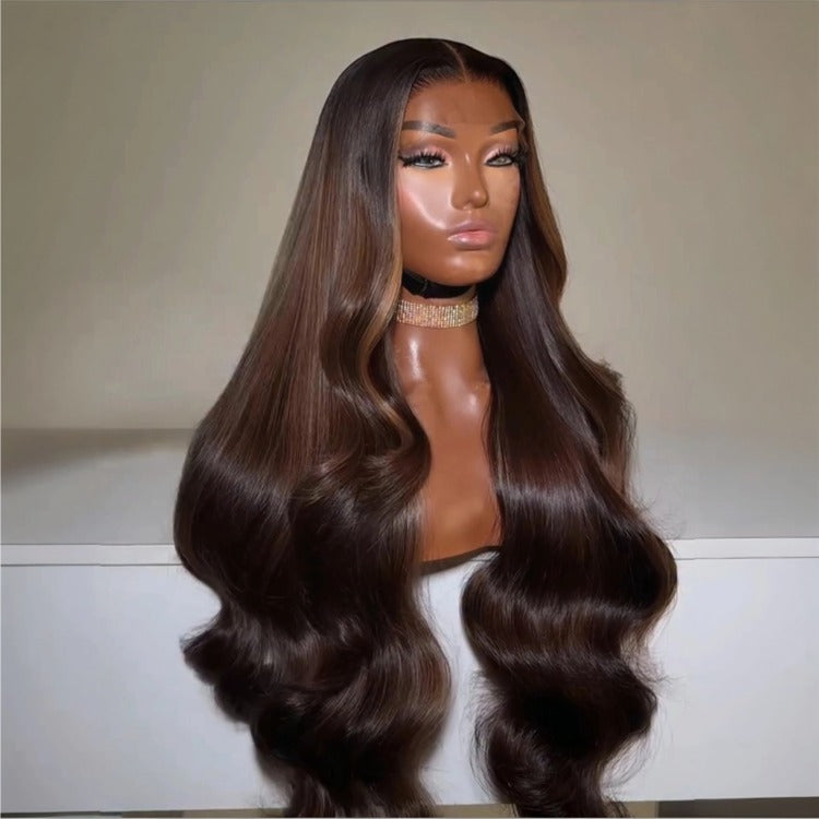 Dark Brown Half Body Wave Wig Pre-Plucked HD Lace Front Human Hair Wig- Rafarada