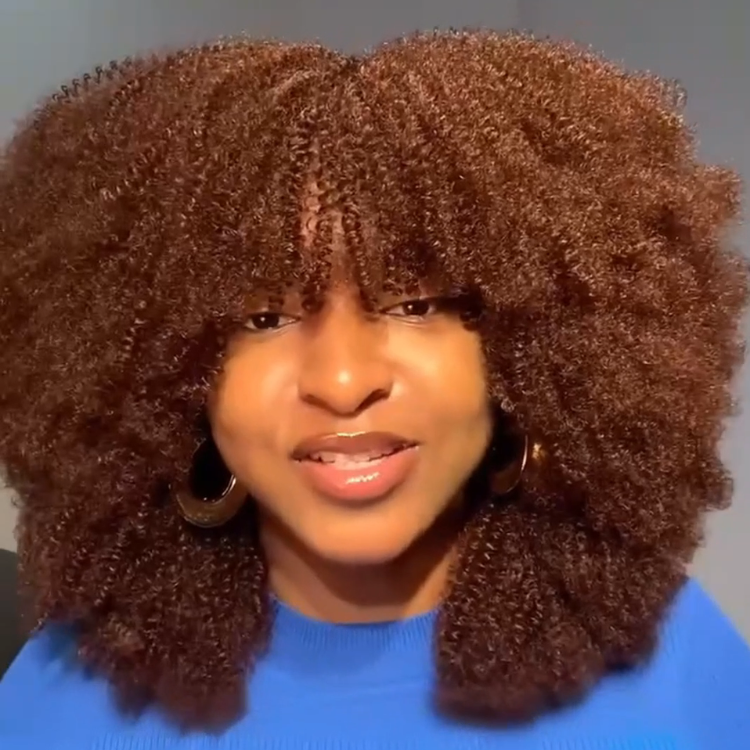 Honey Blonde Kinky Curly Wig with Bangs - Voluminous Afro Curly Glueless Human Hair Wig- Rafarada