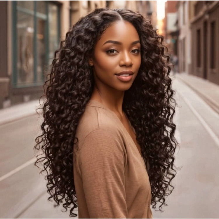 Deep Wave Crochet Human Hair Extensions 100% Human Raw Hair For Crochet Locs Black Color - Rafarada
