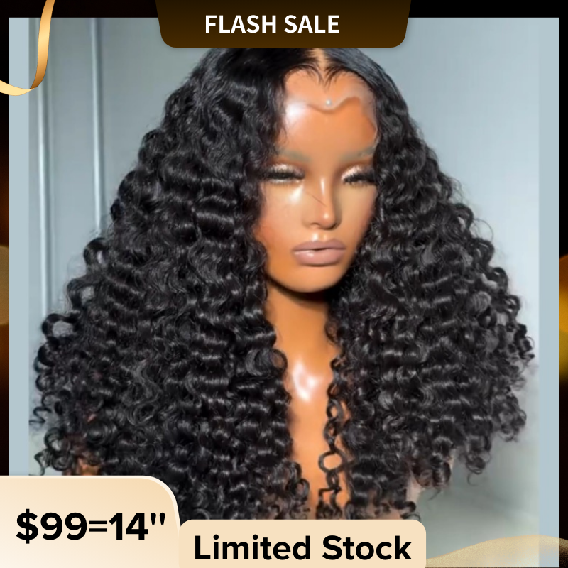 Flash Sale | Deep Curly Lace Wig 100% Human Hair Natural Black Full & Bouncy - Rafarada