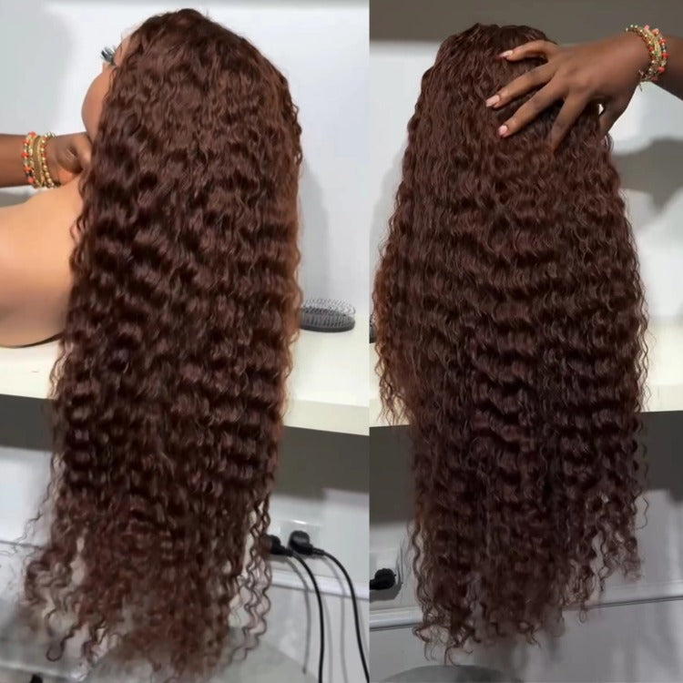 Chocolate Brown Deep Wave Wigs HD Transparent Lace Frontal Human Hair Wigs - Rafarada