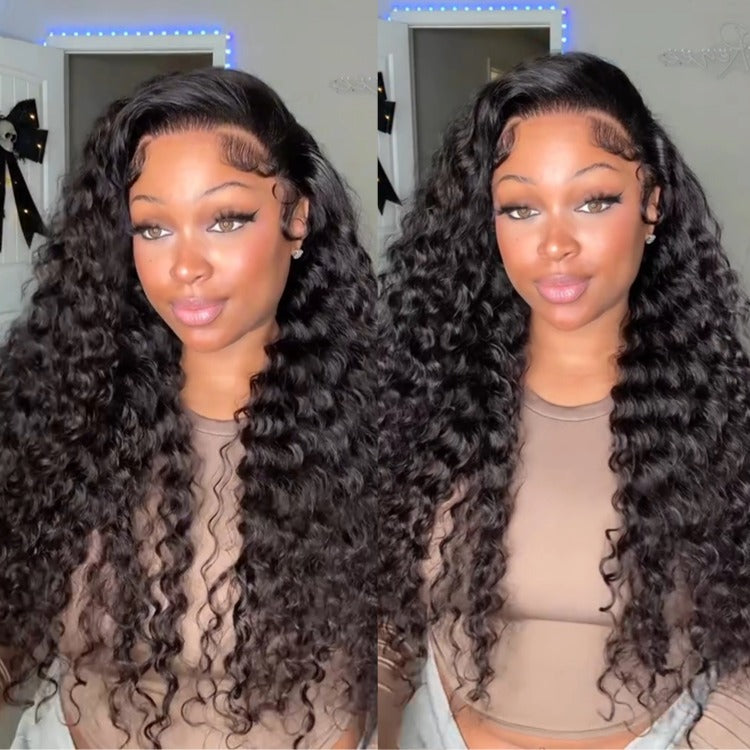 Deep Wave Glueless HD Transparent Lace Front Wig Pre Plucked Pre Bleached Human Hair Wig - Rafarada