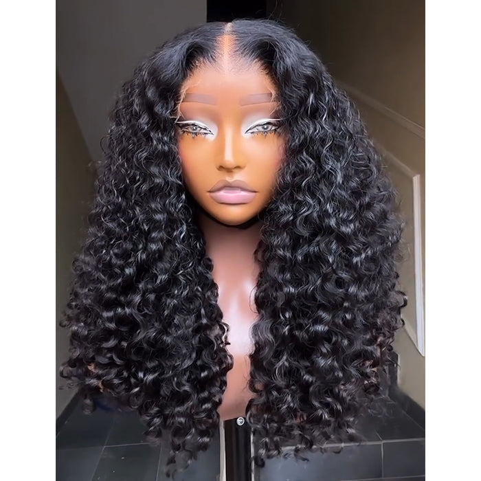 Lace Front Human Hair Wigs Water Wave Natural Black HD Transparent Lace Frontal Wig Deep Curly Human Hair Wigs for Women - Rafarada