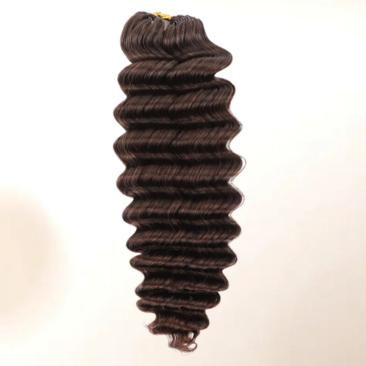 #4 Dark Brown Color Deep Wave Feather Crochet Hair Extension Human Hair - Rafarada