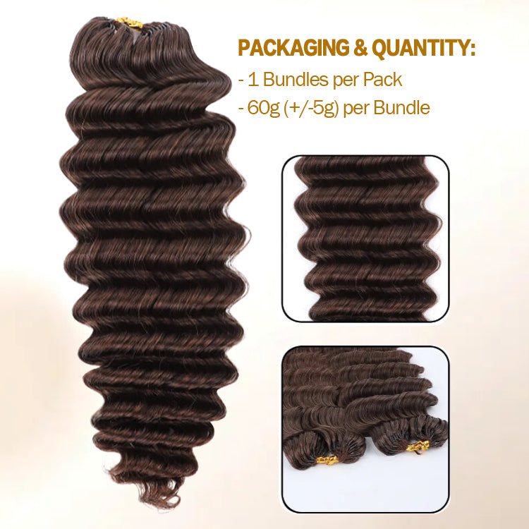 #4 Dark Brown Color Deep Wave Feather Crochet Hair Extension Human Hair - Rafarada