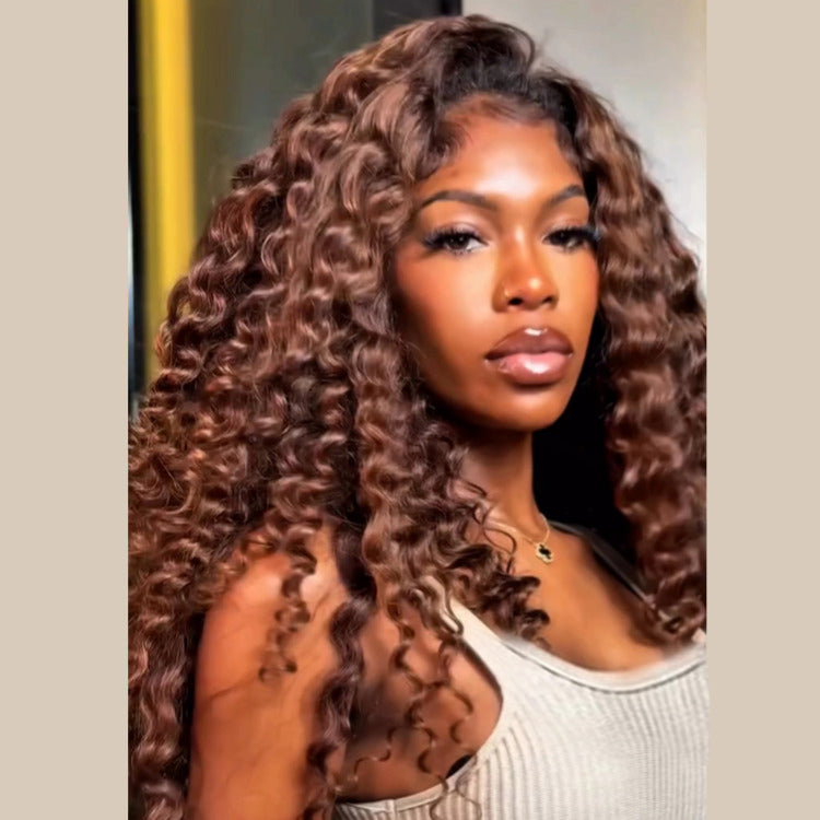 Ombre Light Brown Color Lace Front Wig Deep Curly Wave Human Hair Wig - Rafarada