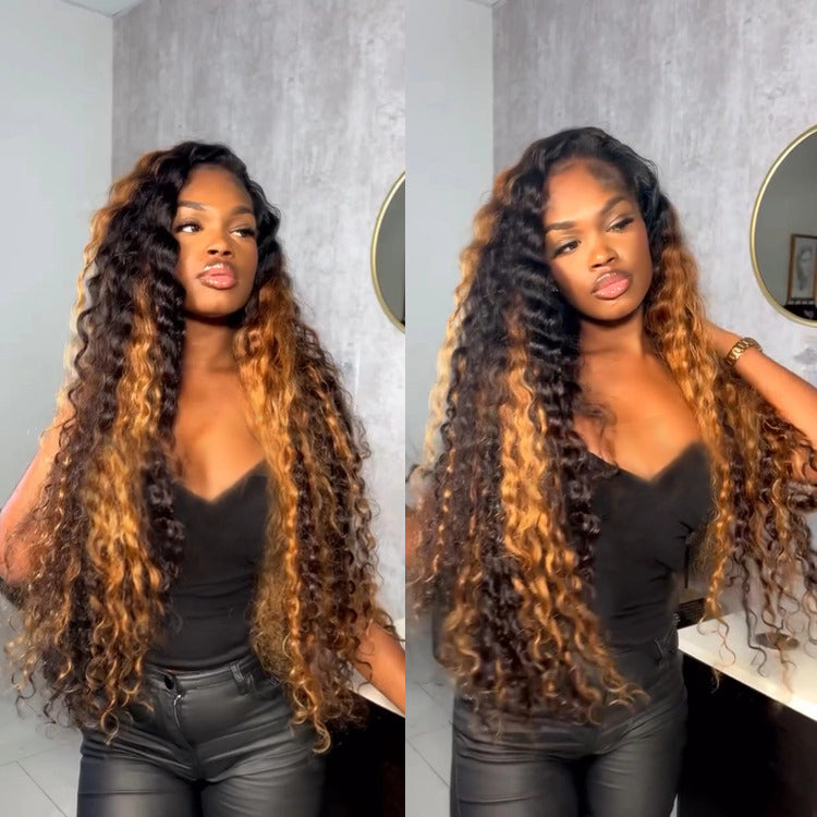 Highlight Honey Blonde Color Deep Wave Human Hair Wig Lace Front Wig - Rafarada