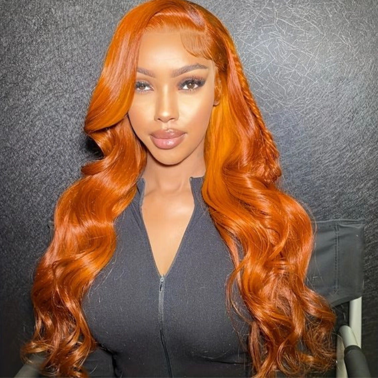Orange Ginger Lace Front Wigs Human Hair Body Wave 13x4 HD Lace Frontal Wig  - Rafarada