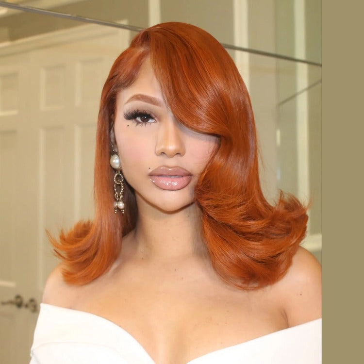 Ginger Orange Color Bob Body Wave Human Hair Wig HD Lace Front Wigs - Rafarada