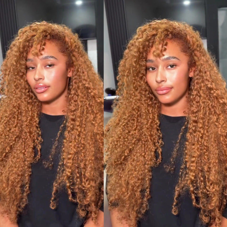 Ginger Color Curly Wave Human Hair Wig HD Lace Front Wig Spiral Curls Human Hair Wig For Woman- Rafarada