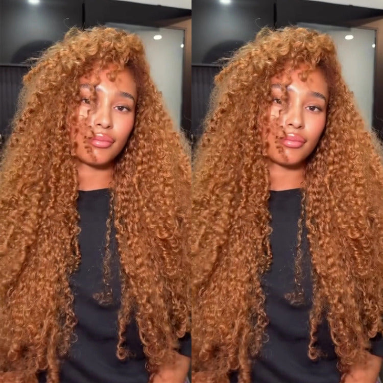 Ginger Color Curly Wave Human Hair Wig HD Lace Front Wig Spiral Curls Human Hair Wig For Woman- Rafarada