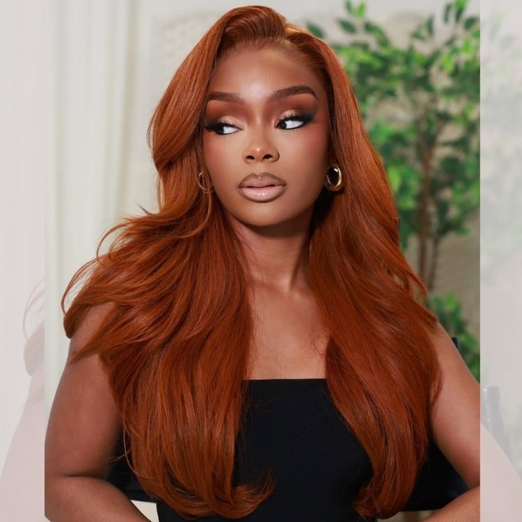 Ginger Color Human Hair Wig Lace Front Layered Hair Cut Body Wave Wig - Rafarada