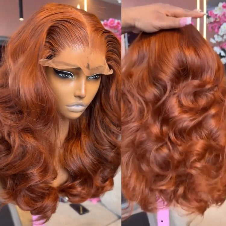 Body Wave Ginger Color Human Hair Wig HD Lace Front Wig With Bangs For Woman- Rafarada
