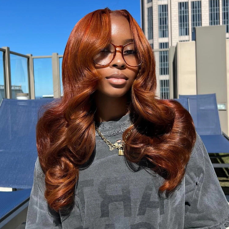 Auburn Copper Color Body Wave Wig Soft Human Hair Wig - Rafarada