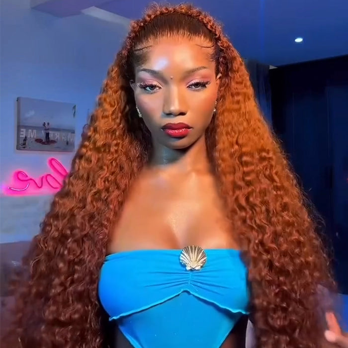 Ombre Ginger Color Burmese Curly Lace Front Human Hair Wigs With Baby Hair Pre-Plucked Natural Hairline Glueless Wig - Rafarada