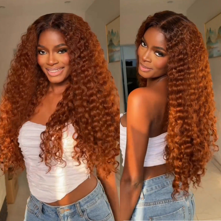 Ombre Ginger Color Burmese Curly Lace Front Human Hair Wigs With Baby Hair Pre-Plucked Natural Hairline Glueless Wig - Rafarada