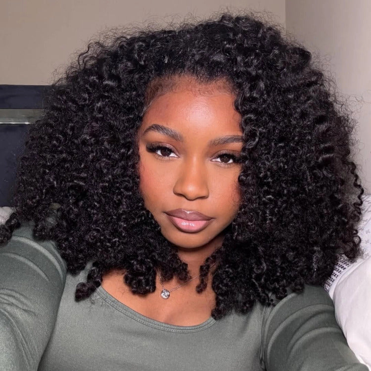 Bob Kinky Curly Hair Wig Mini Knots Pre-plucked Hairline Pre Cut Lace Wig - Rafarada