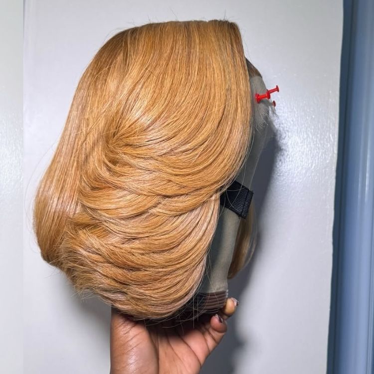 Short Bob Straight Hair Wig Honey Blonde #27 Color HD Lace Frontal Human Hair Wigs - Rafarada