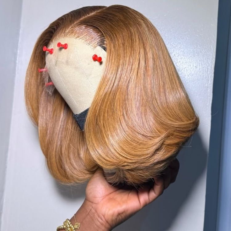 Short Bob Straight Hair Wig Honey Blonde #27 Color HD Lace Frontal Human Hair Wigs - Rafarada